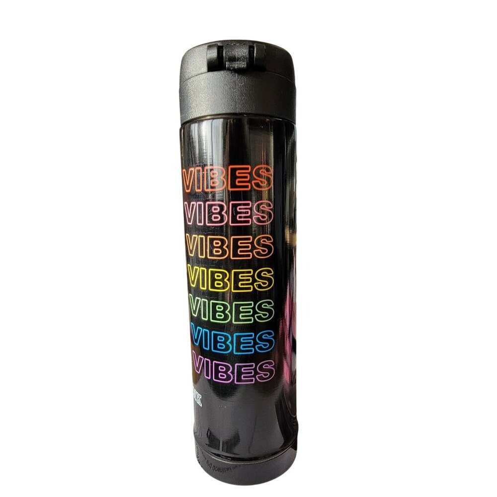 Victoria's Secret PINK Good Vibes black Rainbow Thermos Water Bottle with Flip L - Picture 3 of 7